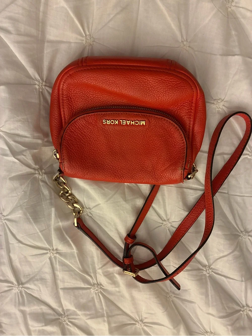 Michael Kors Orange Pebbled Leather Crossbody Bag